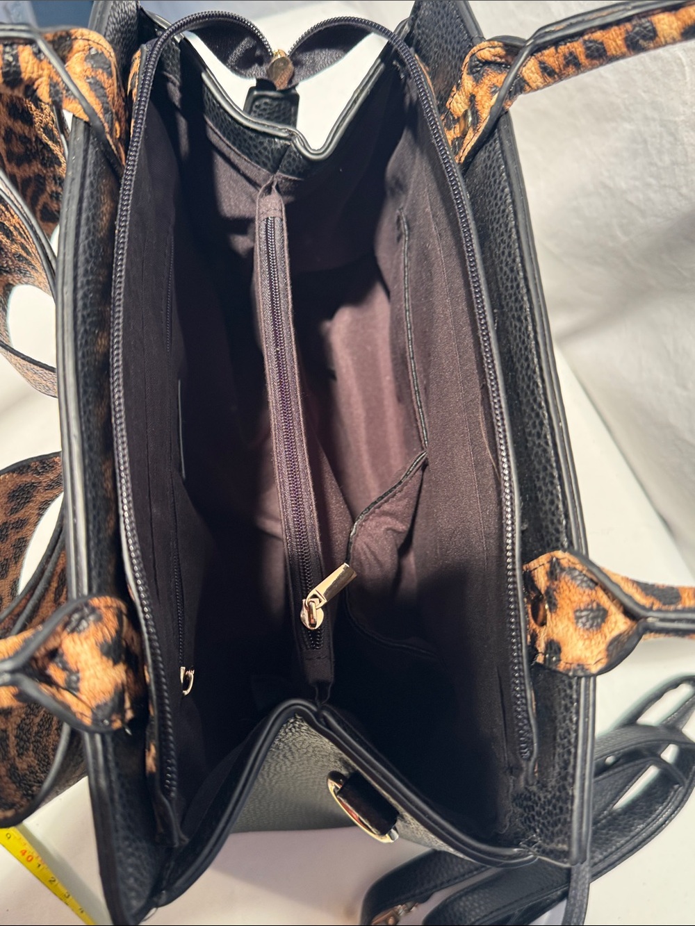 Black Satchel with Leopard Bow Accent - Picture 11 of 15